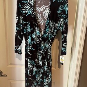 New with tags! JohnPaulRichard Brown and Teal Wrap Patterned Dress